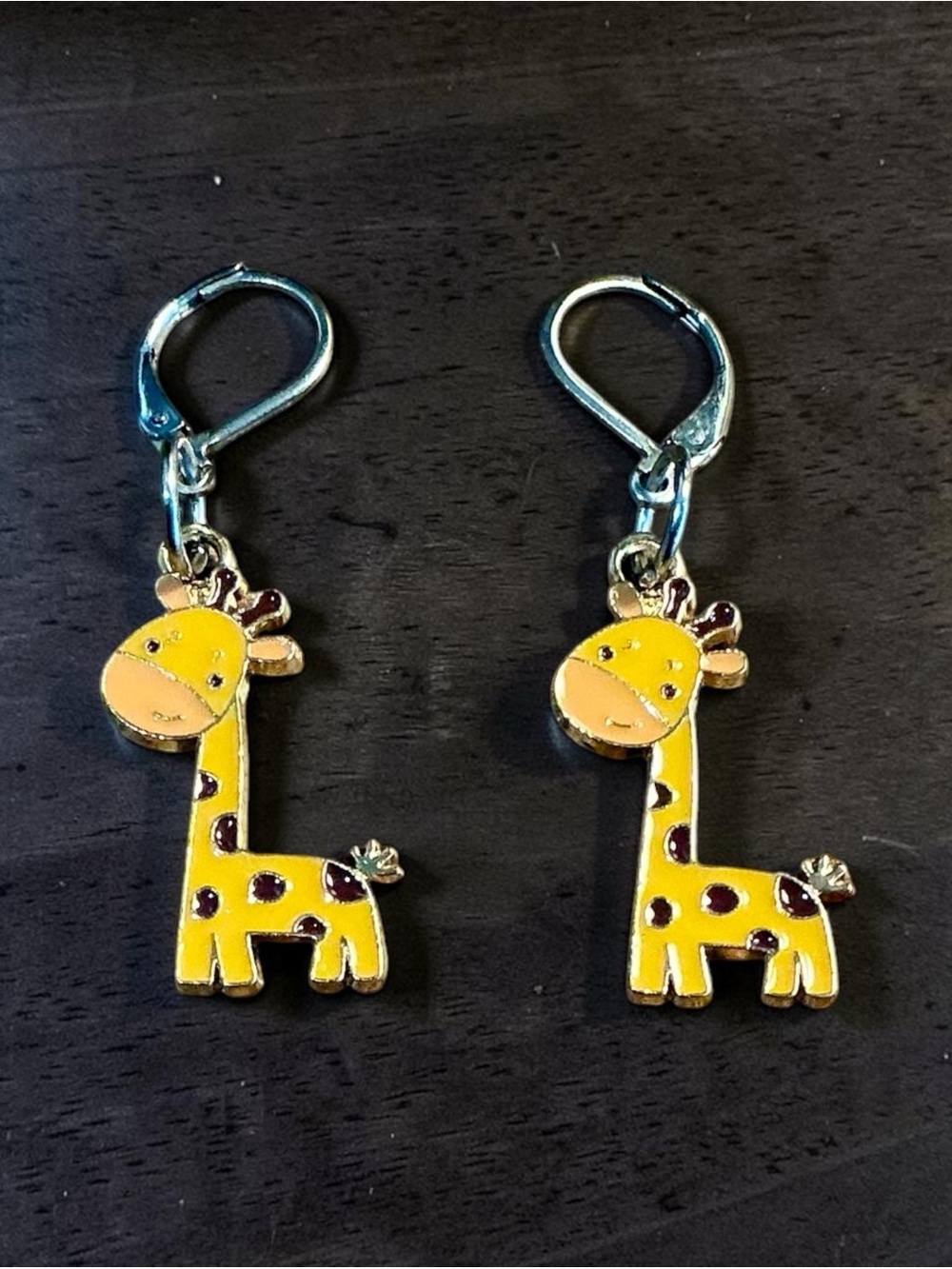 🆕 Giraffe Enamel and Alloy Dangle Earrings- Orange in Color